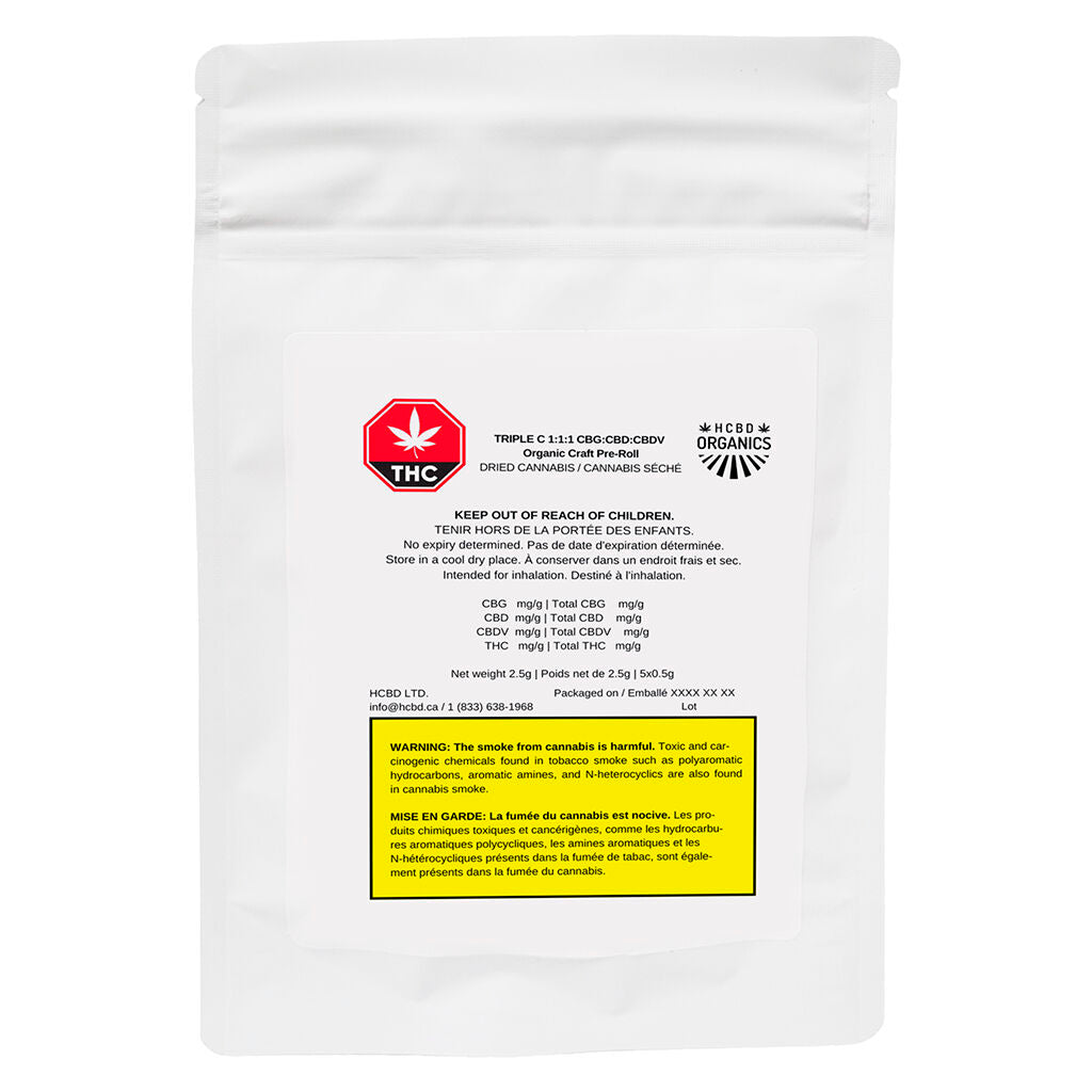 Préroulé triple C 1:1:1 CBG:CBD:CBDV biologique artisanal - 