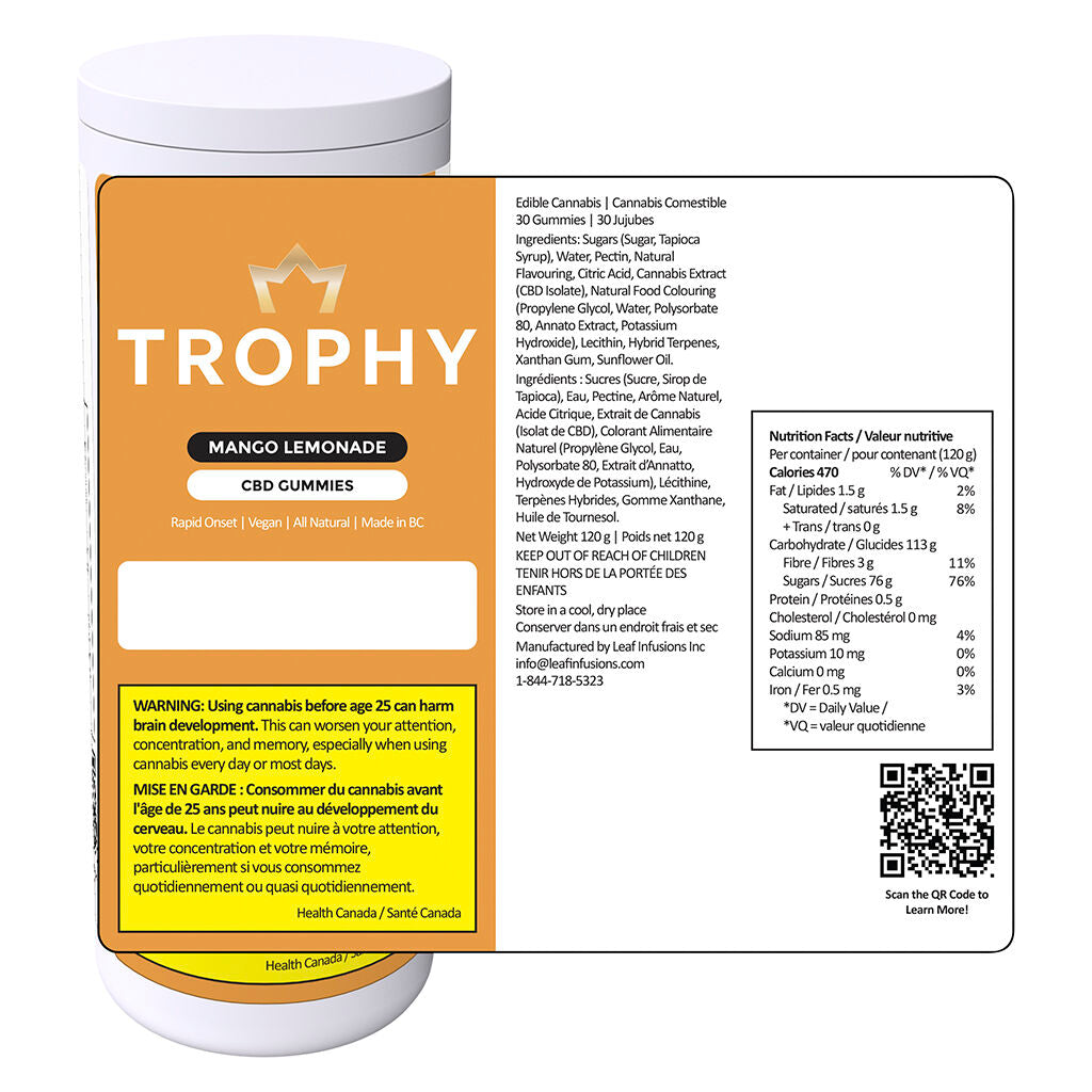 Gélifiés Mango Lemonade de CBD à action rapide - 
