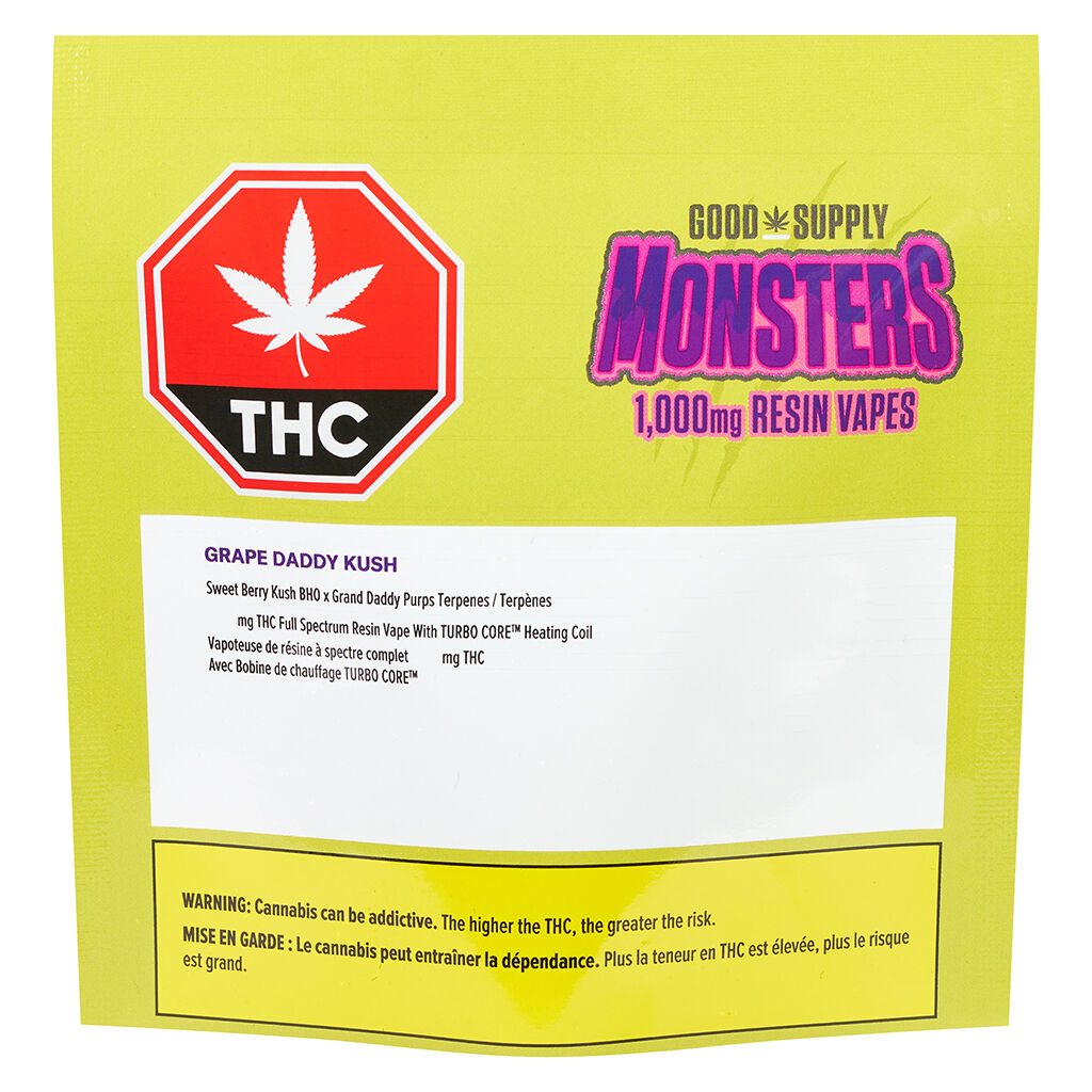 Cartouche à filetage 510 à résine Grape Daddy Kush Monsters - 