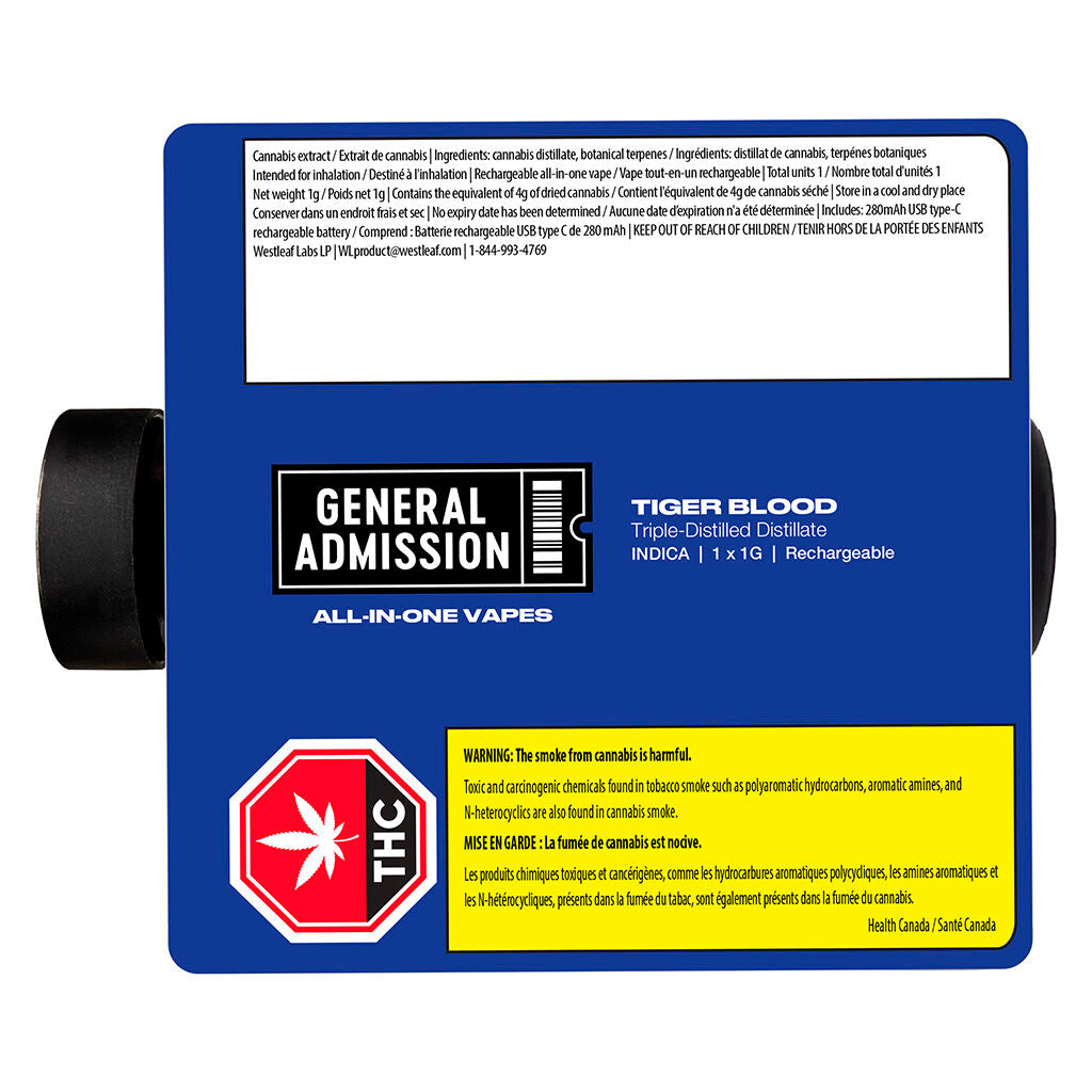 Tiger Blood Indica (1:0) Rechargeable All-In-One Vape - 