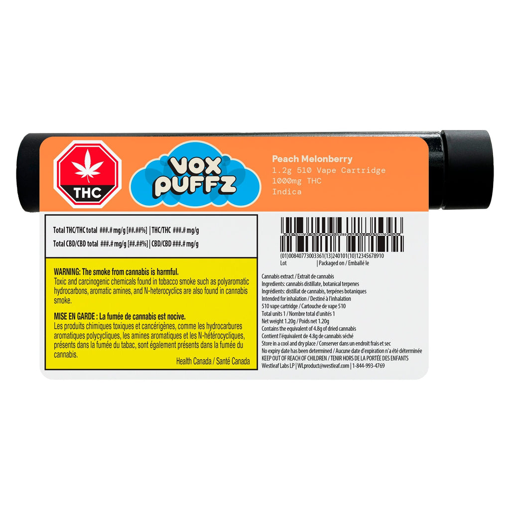 Peach Melonberry Cartouche à filetage 510 1000 mg THC - 