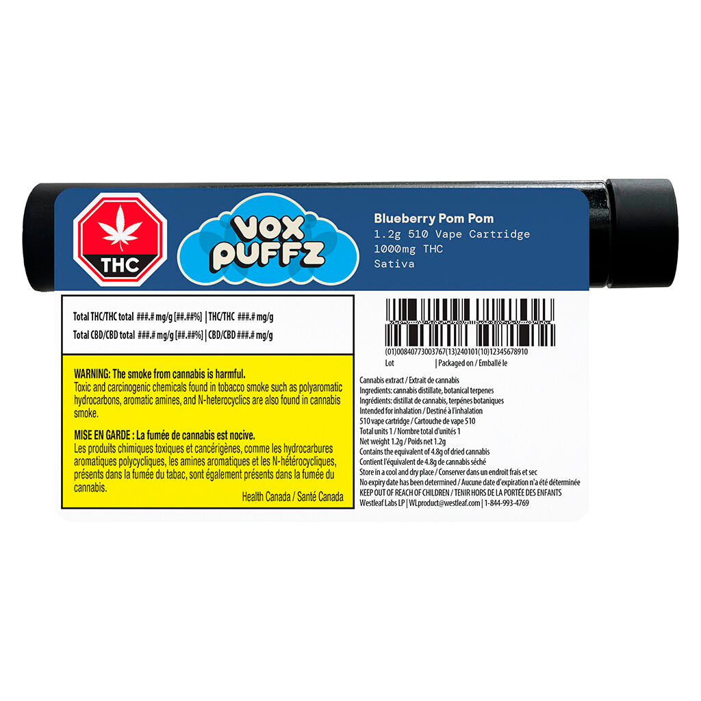 Cartouche à filetage 510 Blueberry Pom Pom 1000 mg THC - 