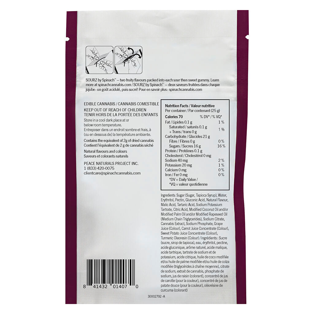 SOURZ by Spinach - Tropical Triple Berry 2:1 Soft Chews - 