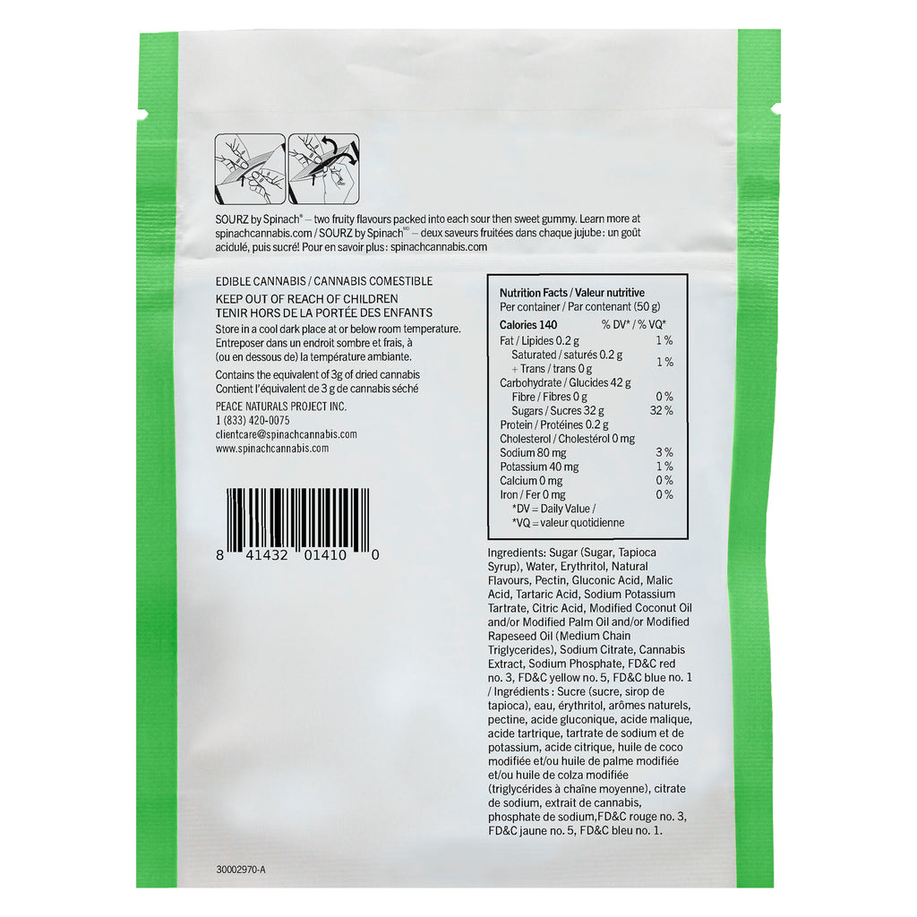 SOURZ by Spinach - gélifiés fraise-kiwi 5:1 CBD+THC - 