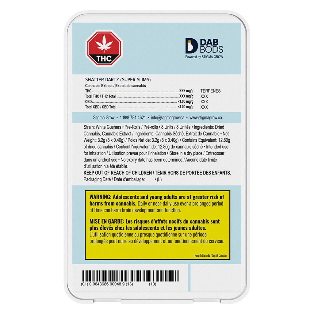 White Gushers Super Slim Shatter Dartz   Préroulé infusé - 